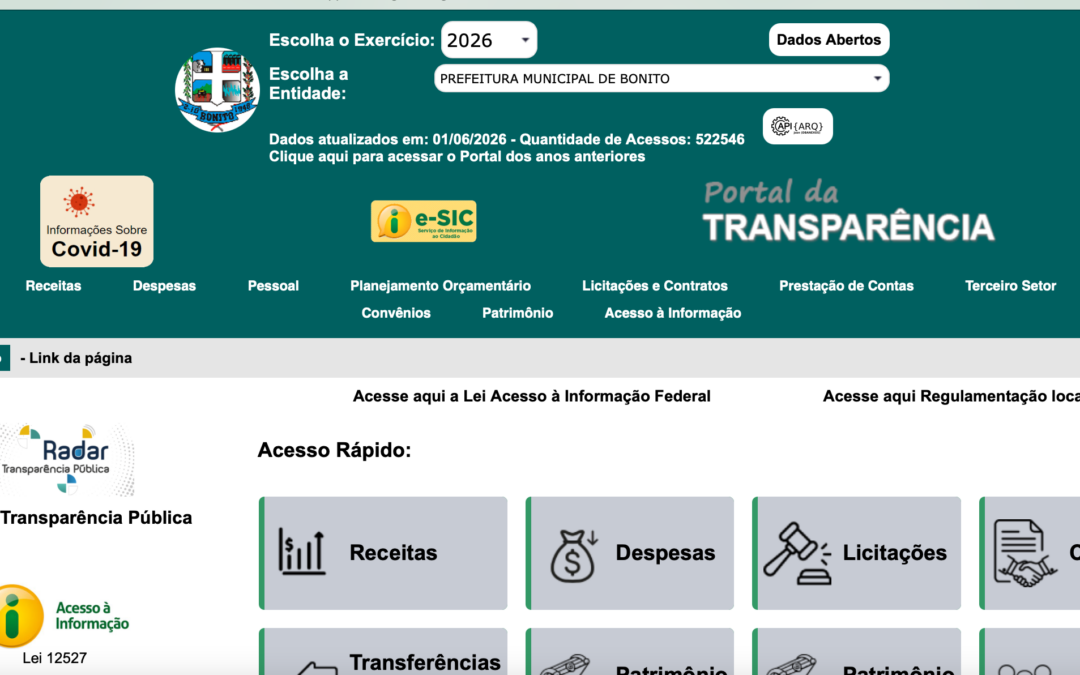 Portal da Transparência de Bonito cumpre exigências legais, mas ainda é difícil para o cidadão fiscalizar