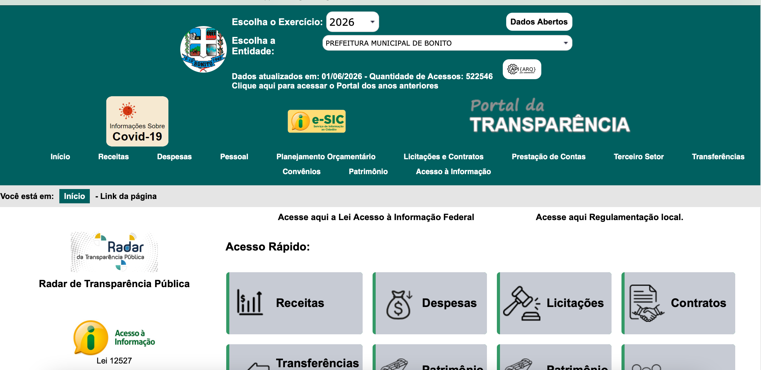 Portal da Transparência de Bonito cumpre exigências legais, mas ainda é difícil para o cidadão fiscalizar
